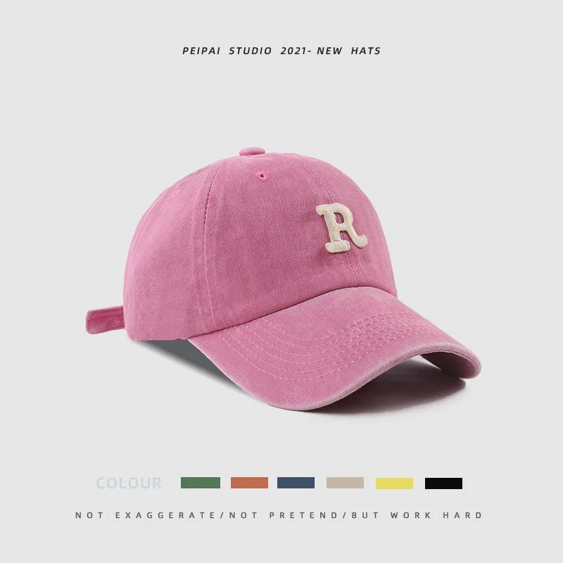 Washed Letter R Ball Cap For Men by GJG Denim