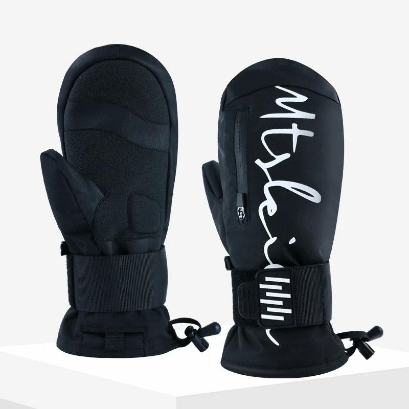 Men's Built-in Wristband Shock Absorption Veneer Warm Waterproof Ski Gloves by GJG Denim
