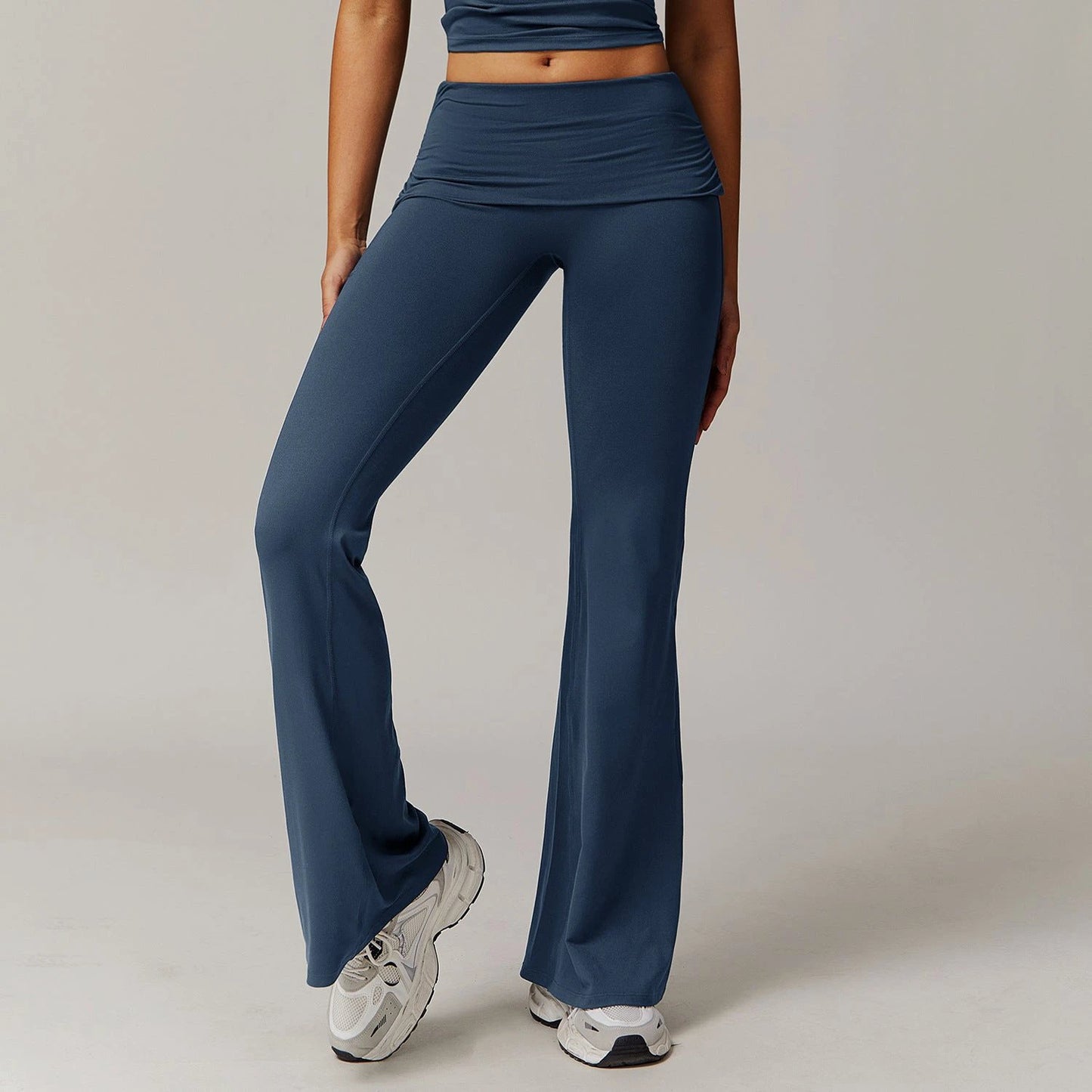Wool Pleated Yoga Fold High Waist Running Sports Skinny Versatile Bell-bottom Pants by GJG Denim