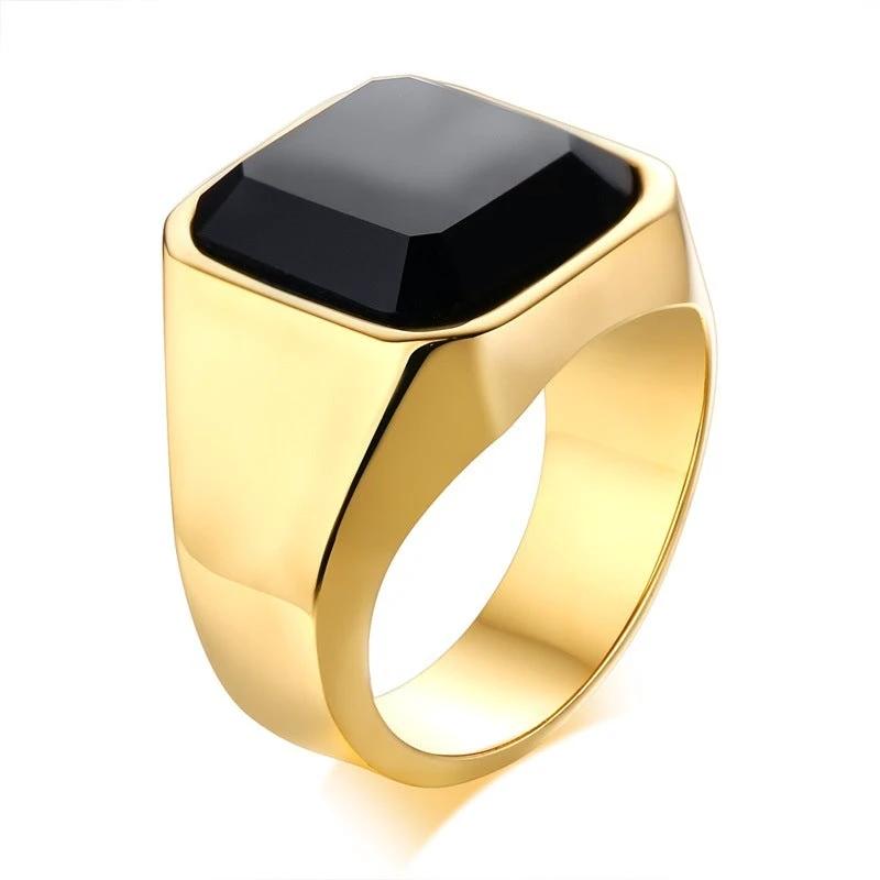 Men's Stainless Steel Black Agate Ring by GJG Denim