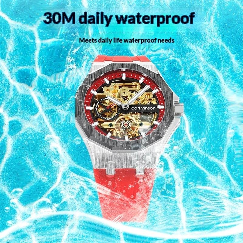 Fully Automatic Luminous Decorative Hollow Silicone-Strap Mechanical Alloy Watch For Men by GJG Denim