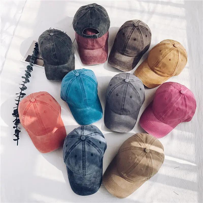 Men's Retro Washed Cotton Soft Top Baseball Cap by GJG Denim