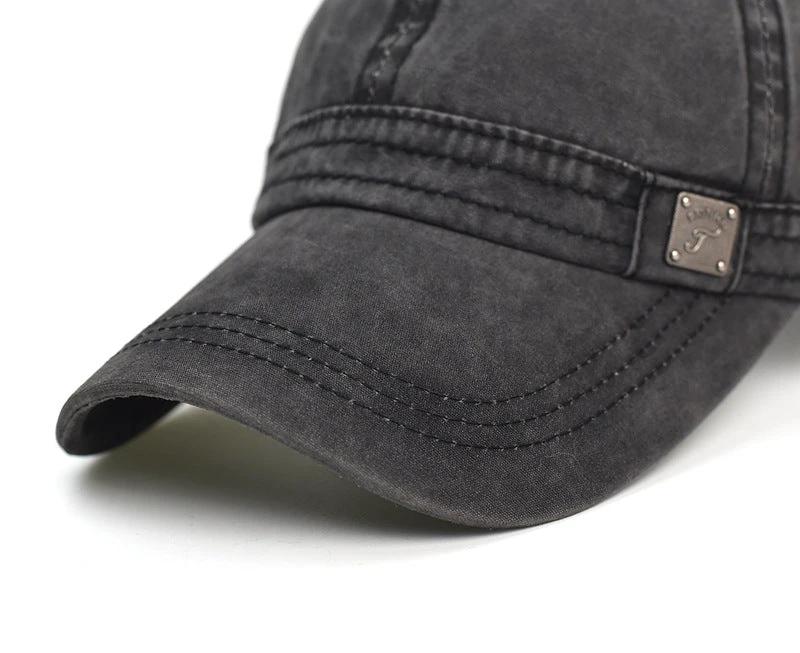 Washed Cotton Retro Soft-top Baseball Cap For Men by GJG Denim