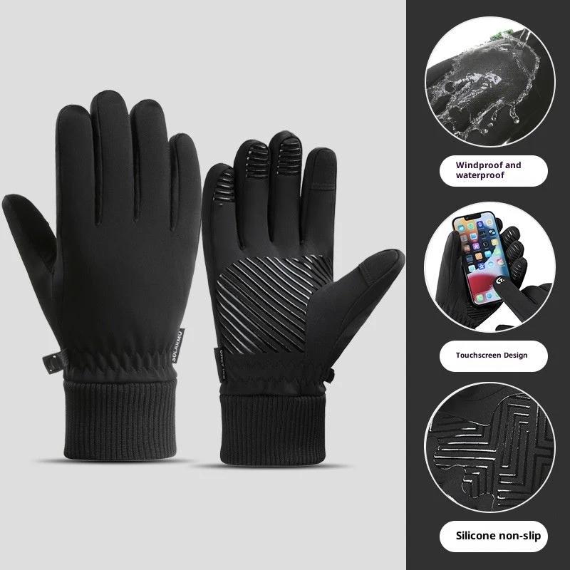 Fleece-lined Thick Waterproof And Cold-resistant Gloves by GJG Denim