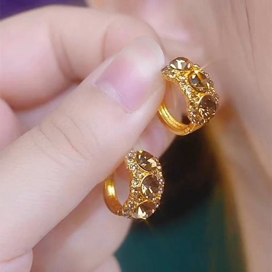 Diamond-embedded Brown Zircon Hoop Earrings by GJG Denim
