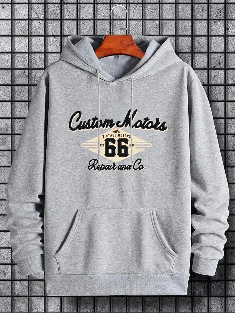 Men's Number 66 Printed Casual Hooded Pullover Sweater by GJG Denim