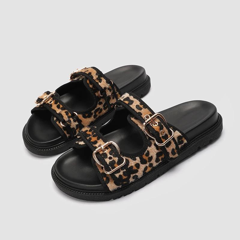Animal Print Round Toe Flat Bottom Slippers by GJG Denim
