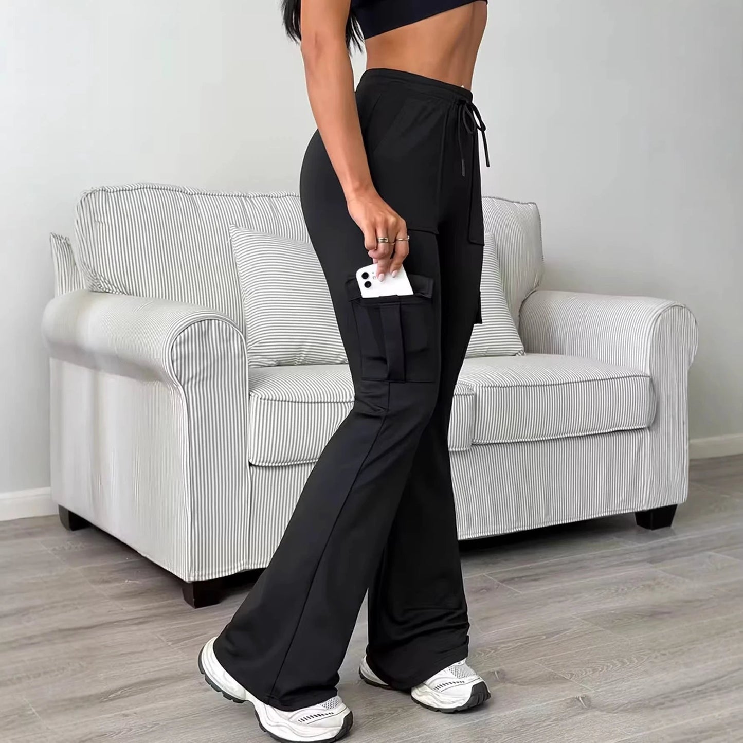 Women's High-waist Drawstring Work Pants by GJG Denim