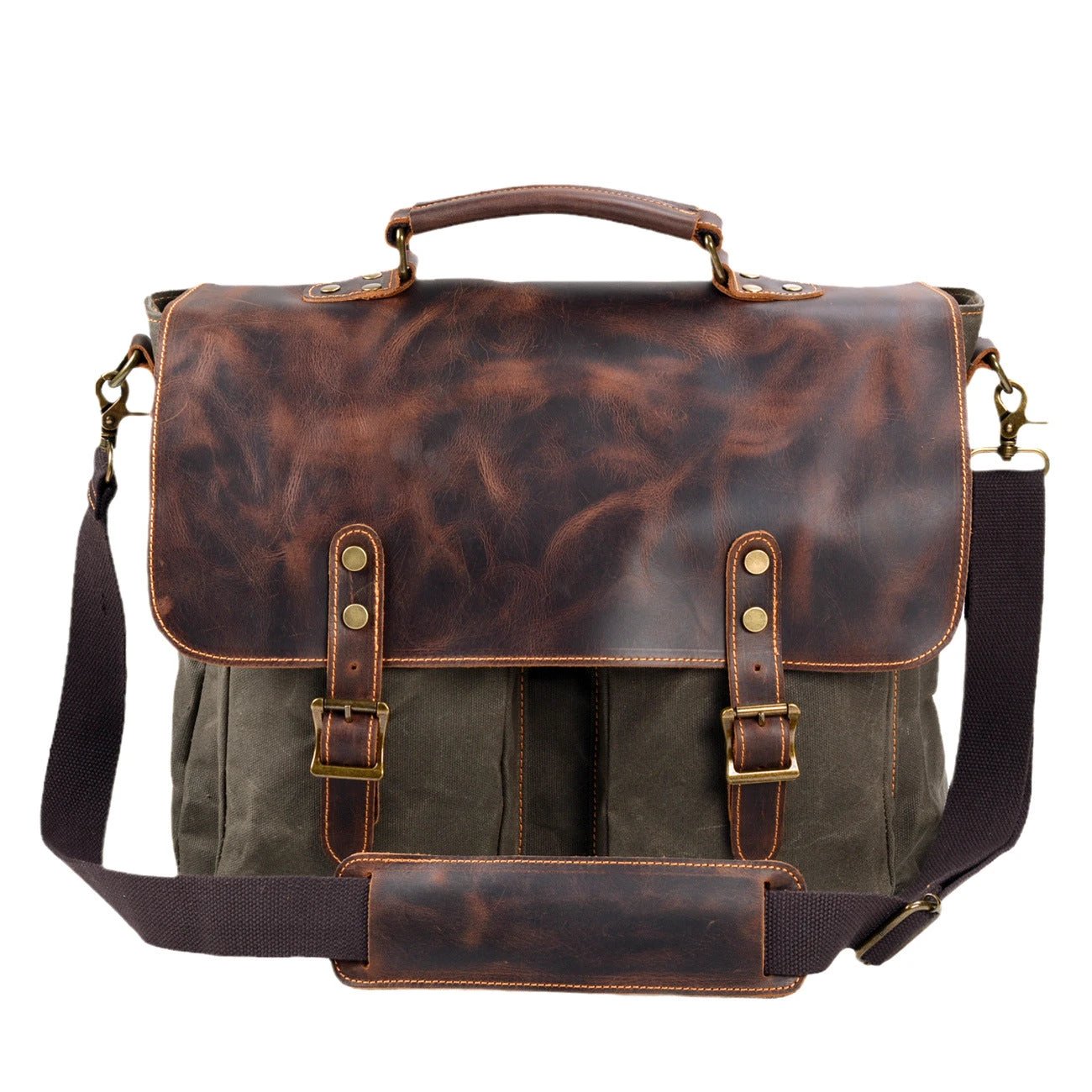 Waterproof Canvas Stitching Leather Briefcase For Men by GJG Denim