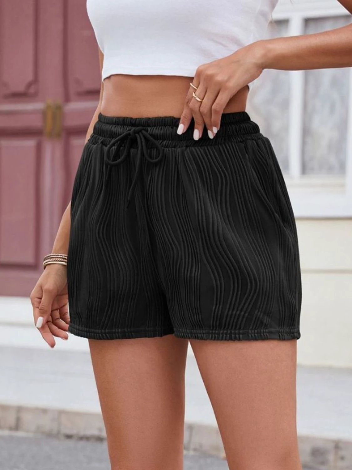 Florira Texture Drawstring Shorts by Lady Ros