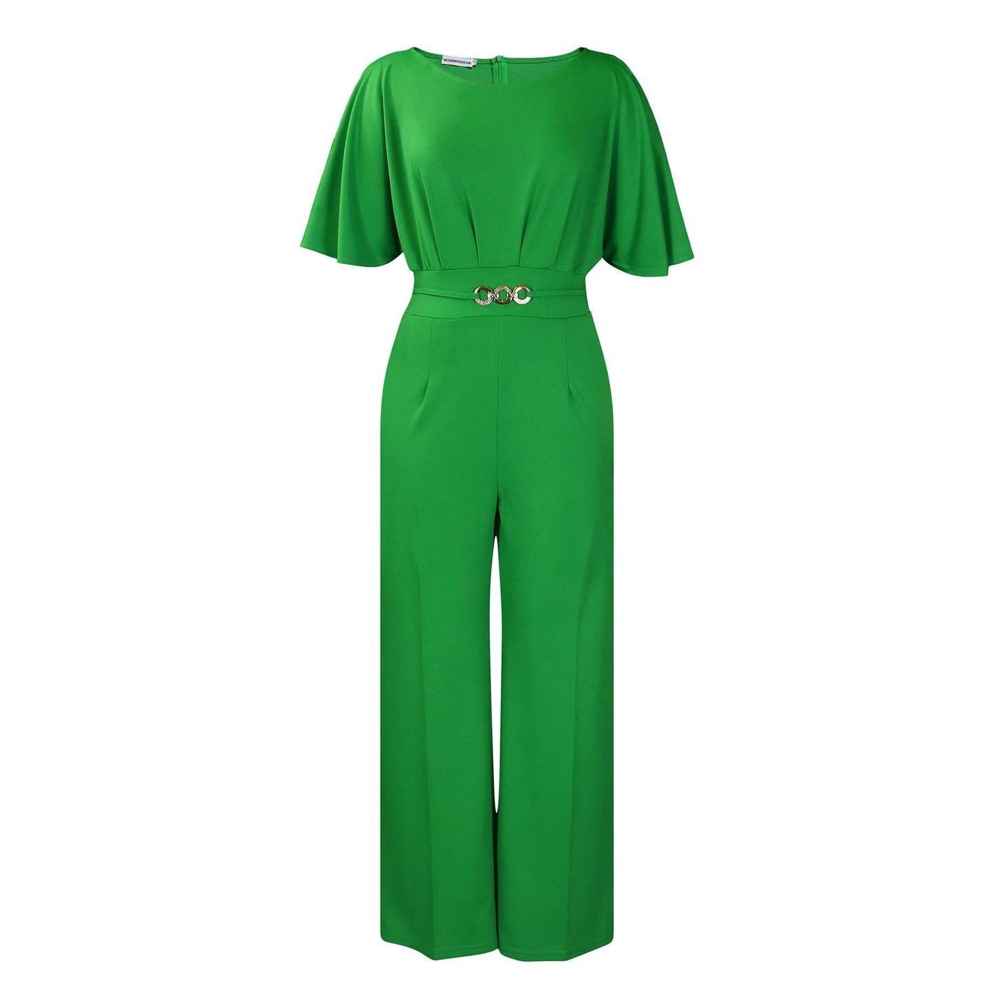 Fashion Round Neck Solid Color High Waist Plus Size African Wide Leg Jumpsuit by GJG Denim