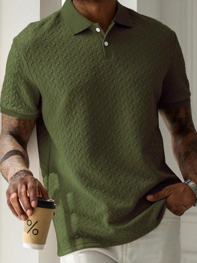 Men's Solid Color Polo Collar Short-sleeved Shirt by GJG Denim