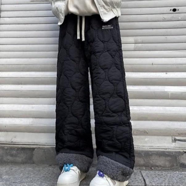 Winter Cotton-padded Waterproof Patchwork Lambskin Cotton Pants by GJG Denim