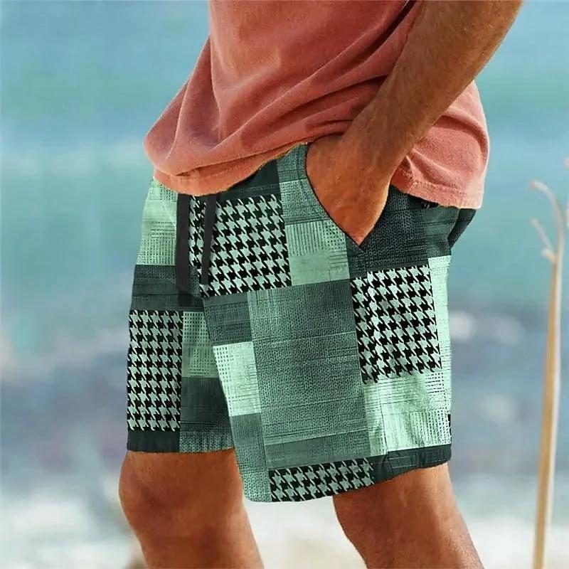 Men's Plaid Print Beach Shorts by GJG Denim