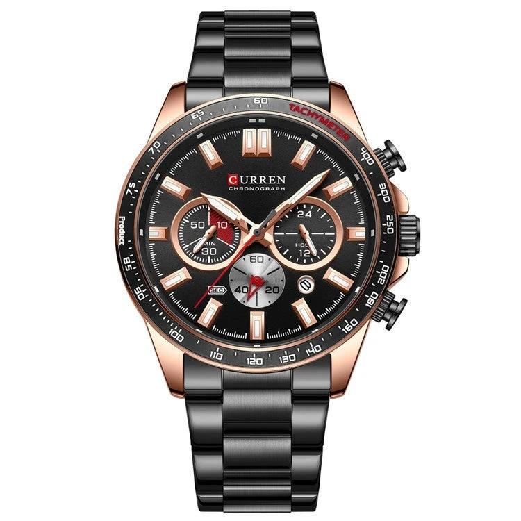 Men's Waterproof Calendar Steel Band Quartz Watch by GJG Denim