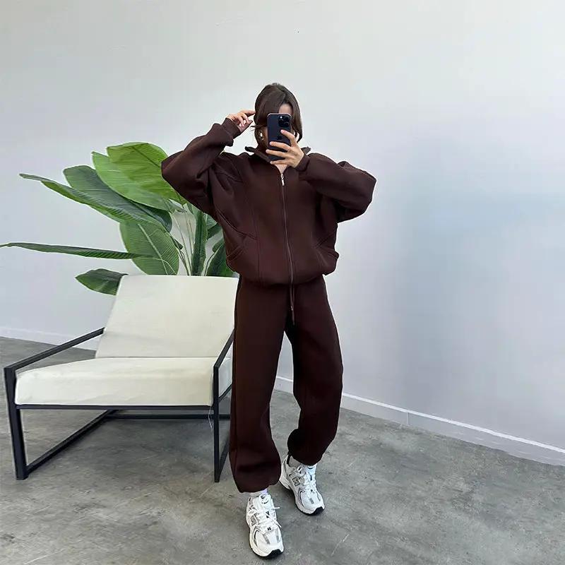 Sports Suits With Pockets Stand-up Collar Zipper Cardigan And Drawstring Trousers Fashion Jogger Set Outfits Tracksuits Women's Clothing by GJG Denim