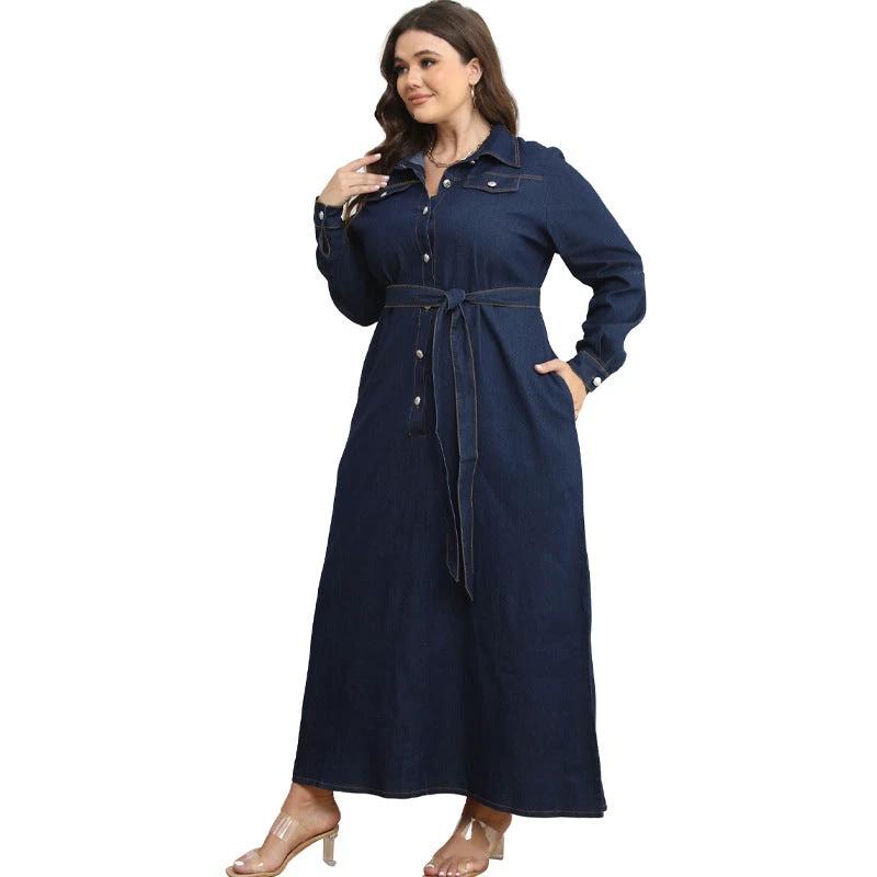 V-neck Cardigan Washed Denim Dress For Women by GJG Denim