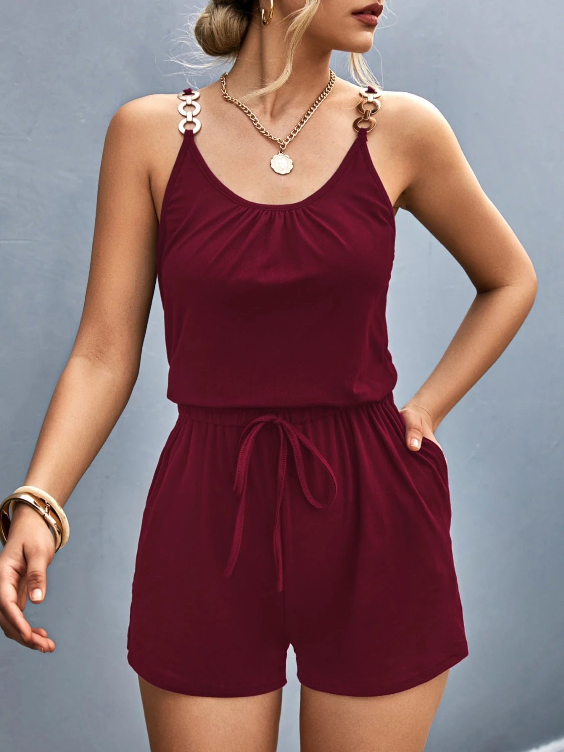 Scoop Neck Romper with Pockets by Lady Ros