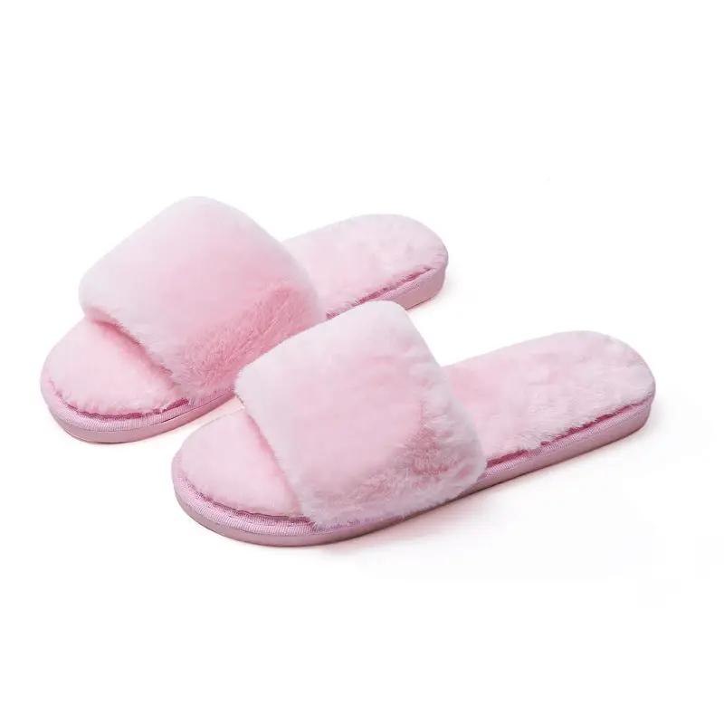 Fleece slippers women's one-word cotton slippers by GJG Denim
