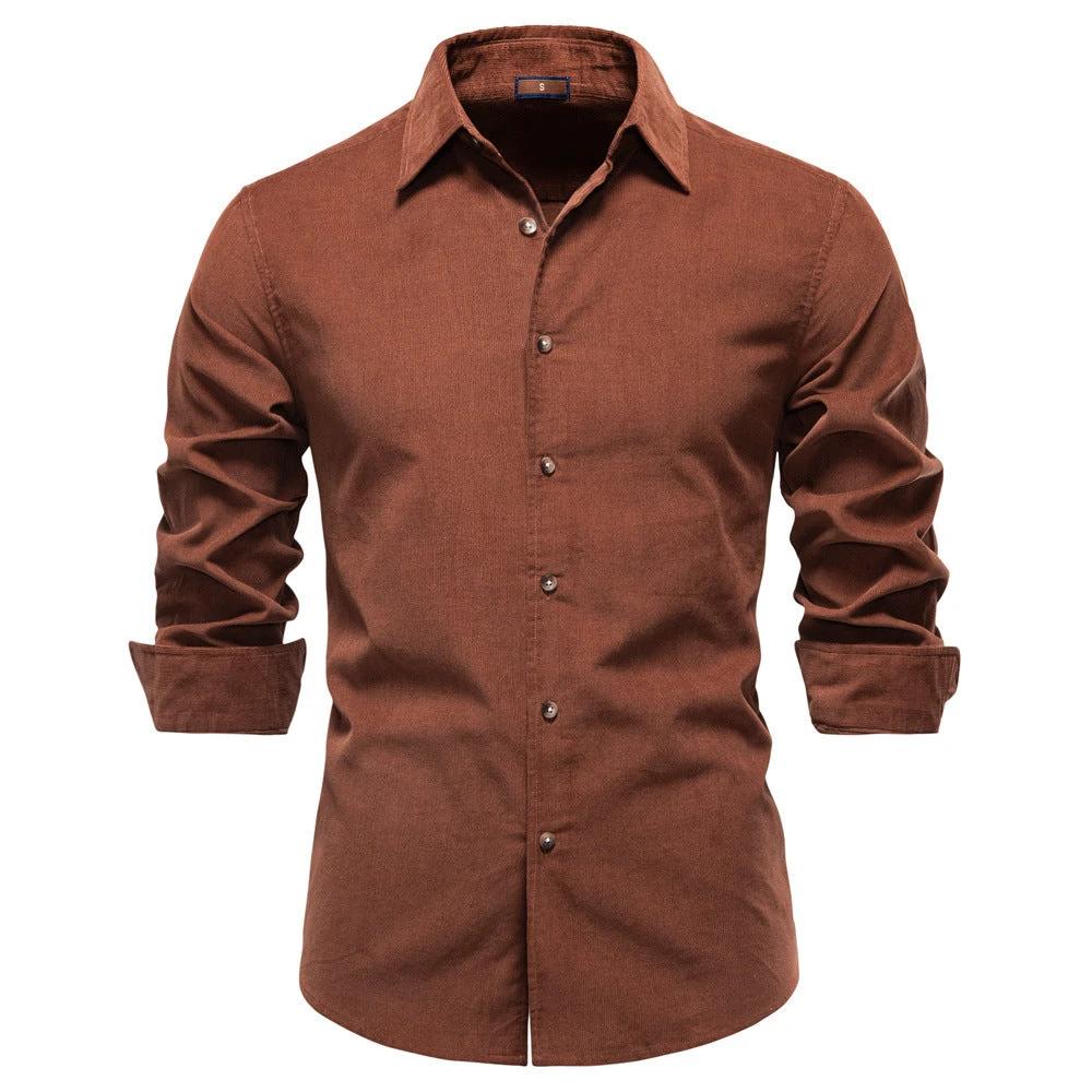 Men's Corduroy Pure Cotton Business Casual Long Sleeve Shirt by GJG Denim
