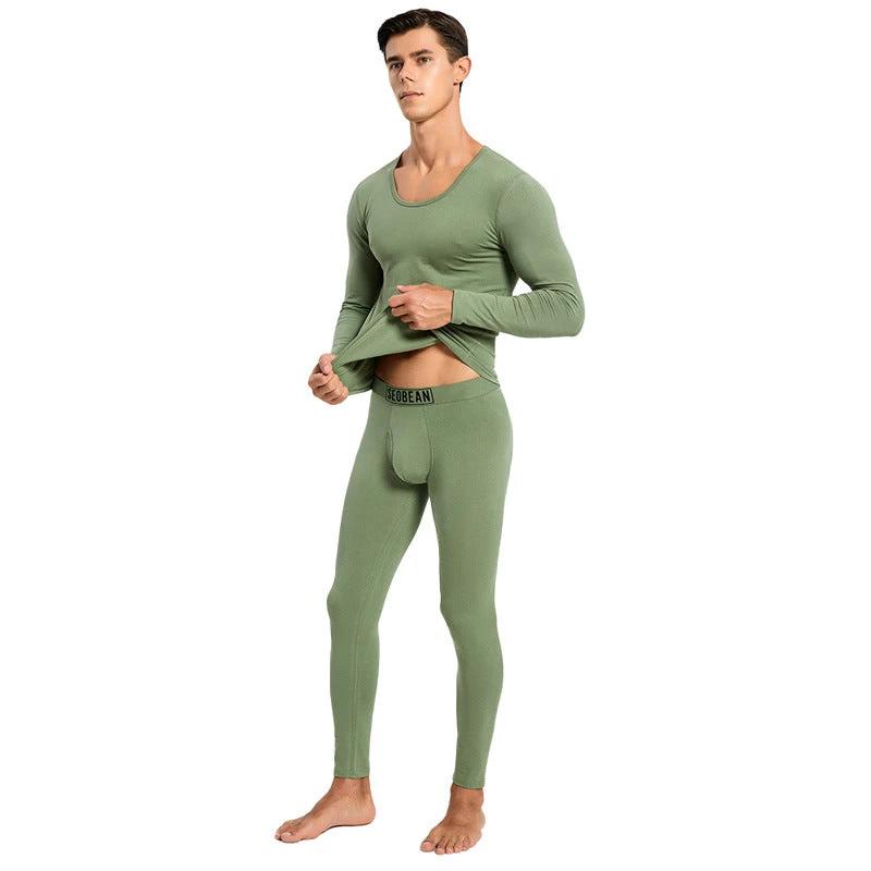 Men's Thermal Underwear Knitted Cotton Stretchy Close-fitting Set by GJG Denim