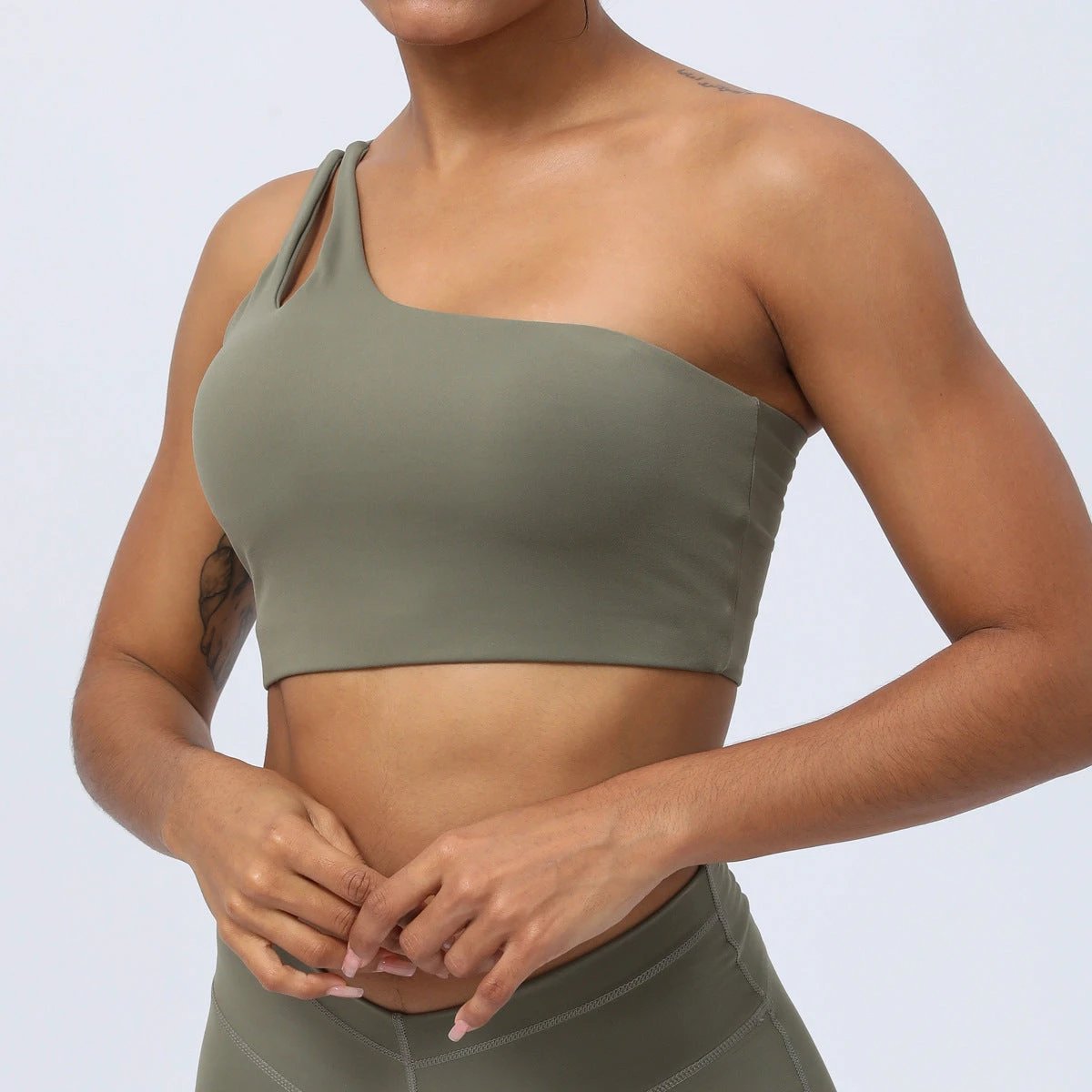 Slant Shoulder Strap Workout Underwear Women Hollow Out by GJG Denim