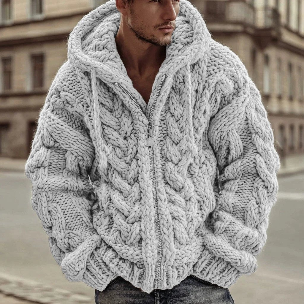 Men's Cardigan Jacket With Hood And Zipper by GJG Denim