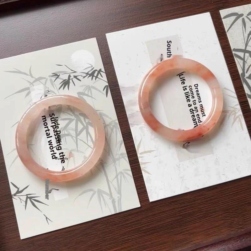 Ice-Translucent Lotus-Pink Quartzite Jade Round-Bar Noble Consort Jade Bracelet by GJG Denim