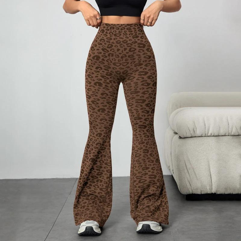 High-waisted Butt-lifting Printed Flared Athletic Pants by GJG Denim