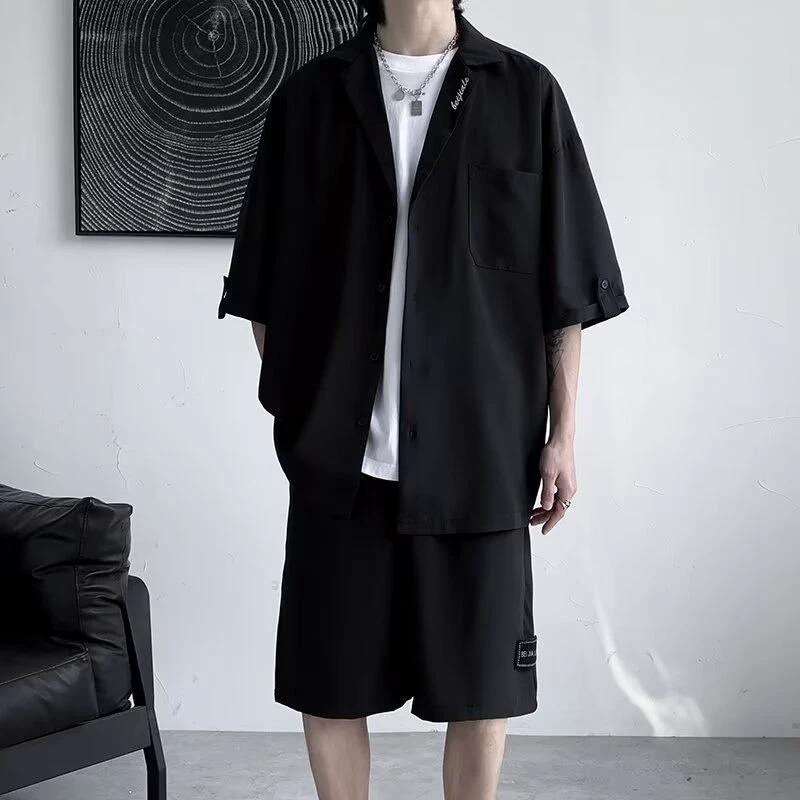 Mens Casual Shirt And Shorts Two-piece Set by GJG Denim