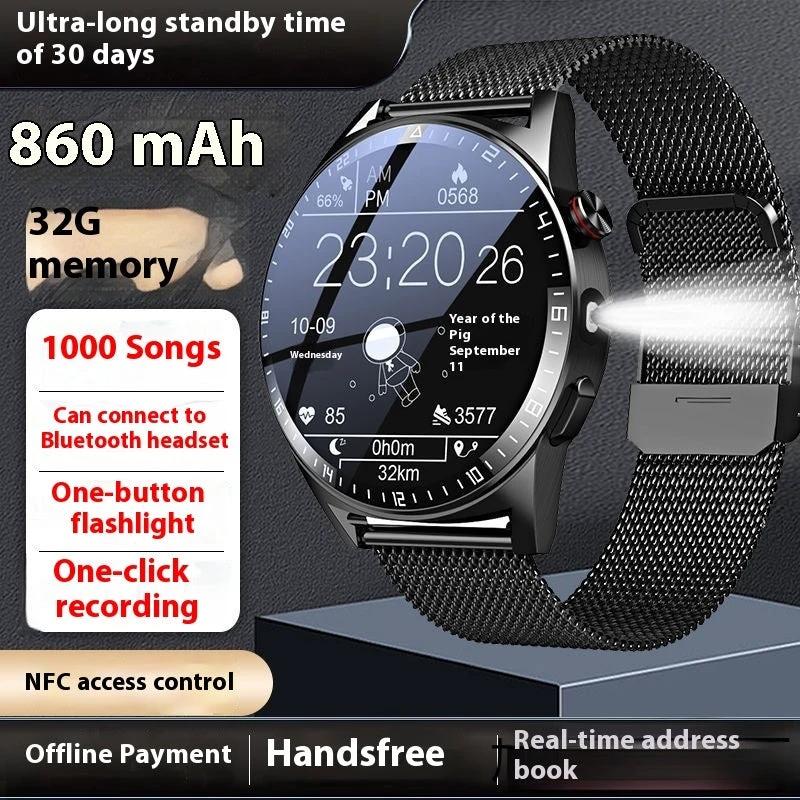 32G Memory Ultra-long Standby Flashlight Bluetooth Calling Smart Watch For Men by GJG Denim