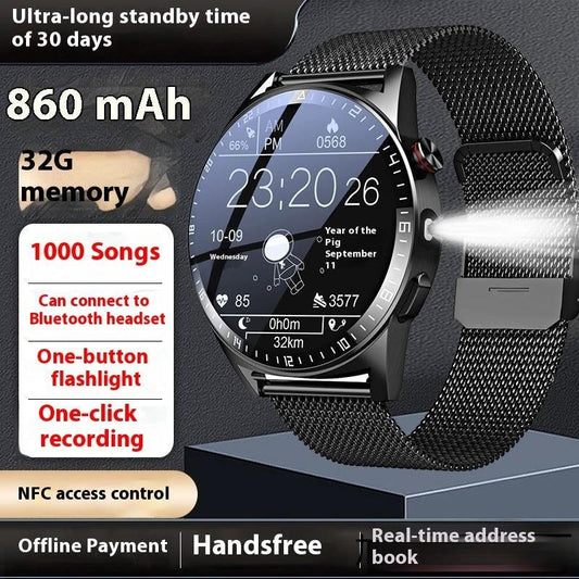 32G Memory Ultra-long Standby Flashlight Bluetooth Calling Smart Watch For Men by GJG Denim