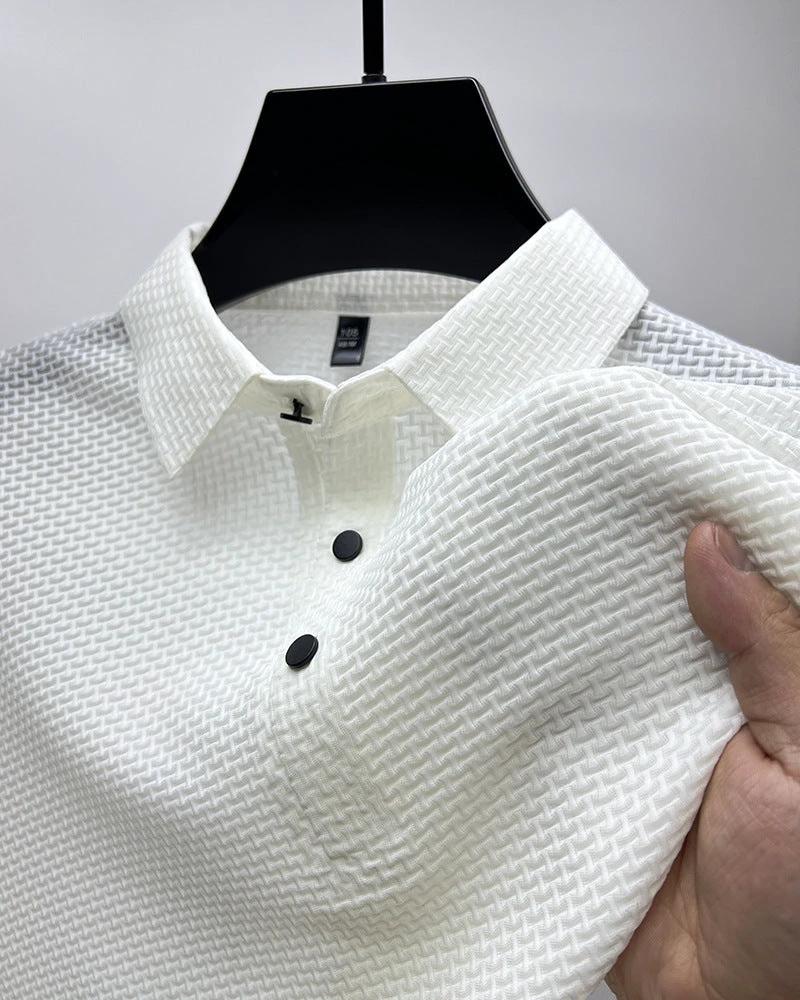 Mesh Ice Silk Short Sleeve Dress Shirt by GJG Denim