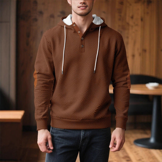 Men's Solid Color Loose Jacquard Hooded Sweater by GJG Denim