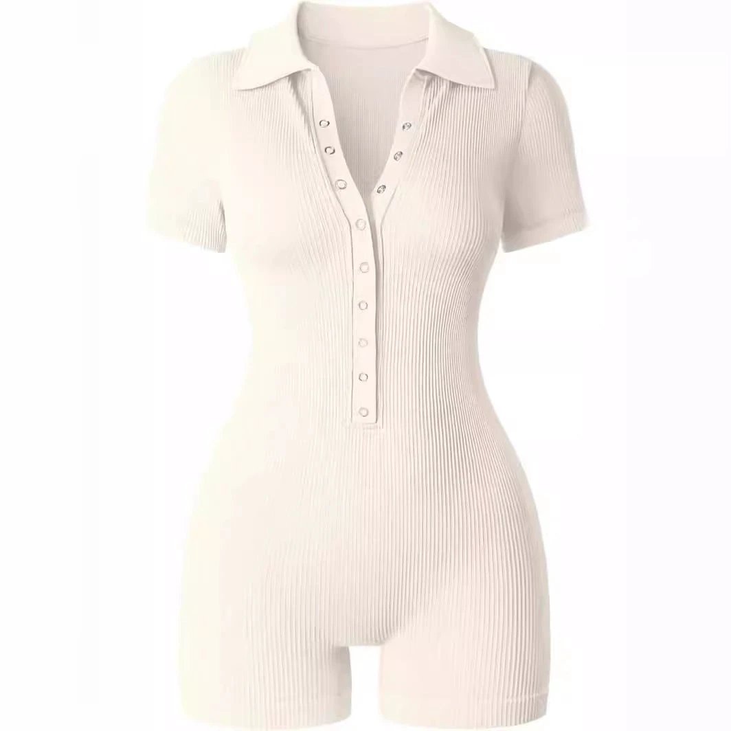 European And American Rib V-neck Elastic Waist-tightening Sports Women's Yoga Jumpsuit by GJG Denim