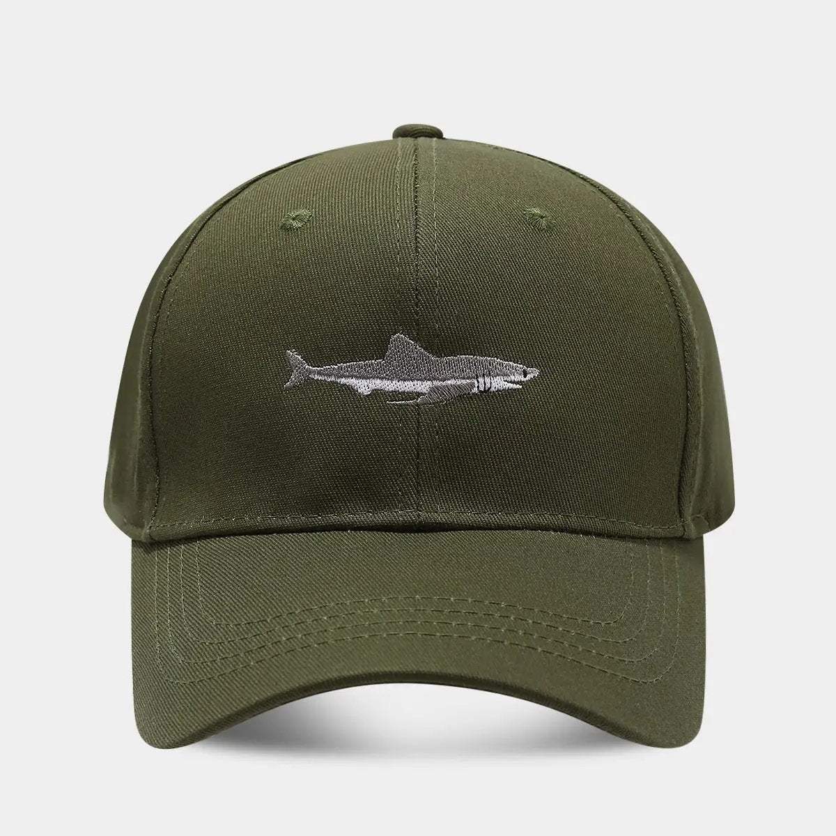 Solid Color Curved Brim Cotton Hard Top Shark Embroidered Baseball Cap For Men by GJG Denim