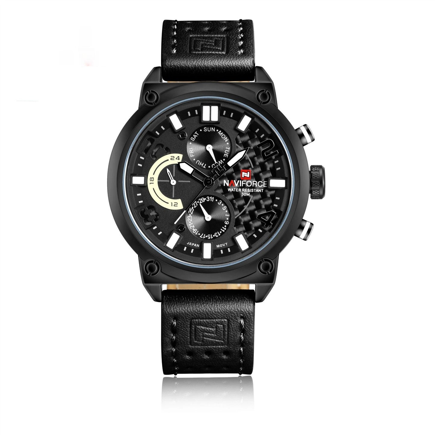 Men's Leather Band Quartz Waterproof Leisure Watch by GJG Denim