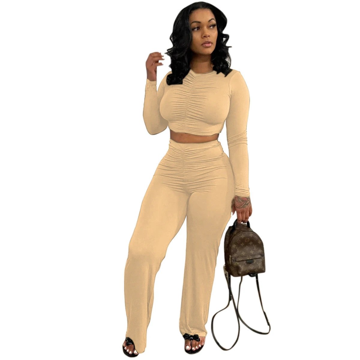 Long Sleeve Top Straight Leg Set by GJG Denim