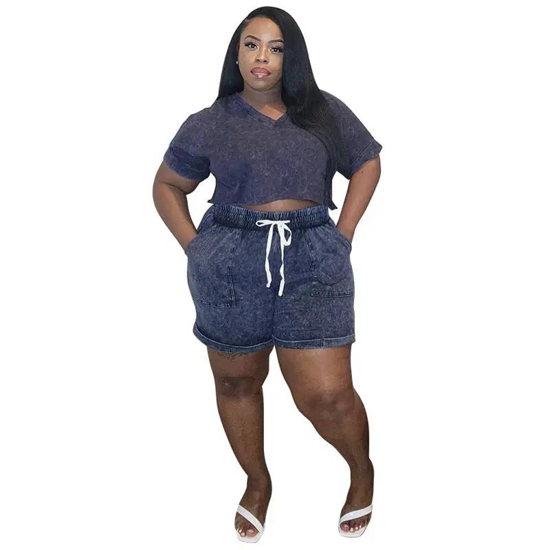 Women's Short Lace-Up Casual Shorts Set by GJG Denim