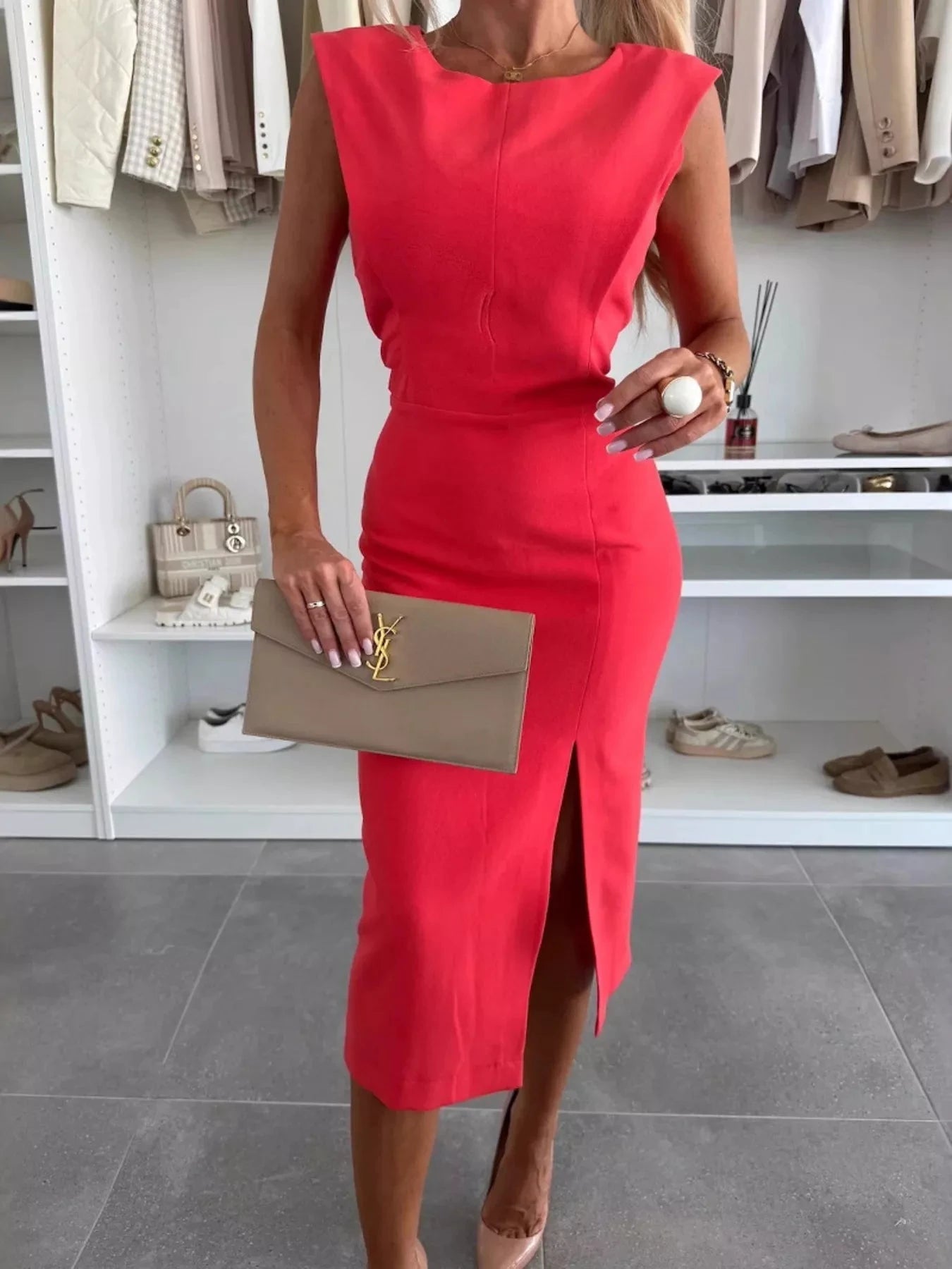Full Size Slit Round Neck Sleeveless Dress Plus Size by Lady Ros