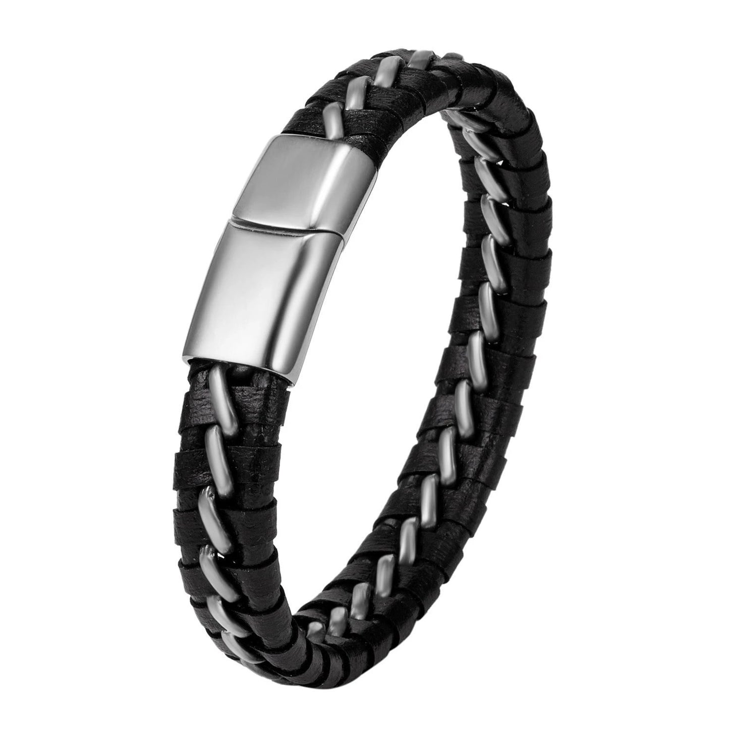 Woven Faux Leather Bracelet For Men by GJG Denim