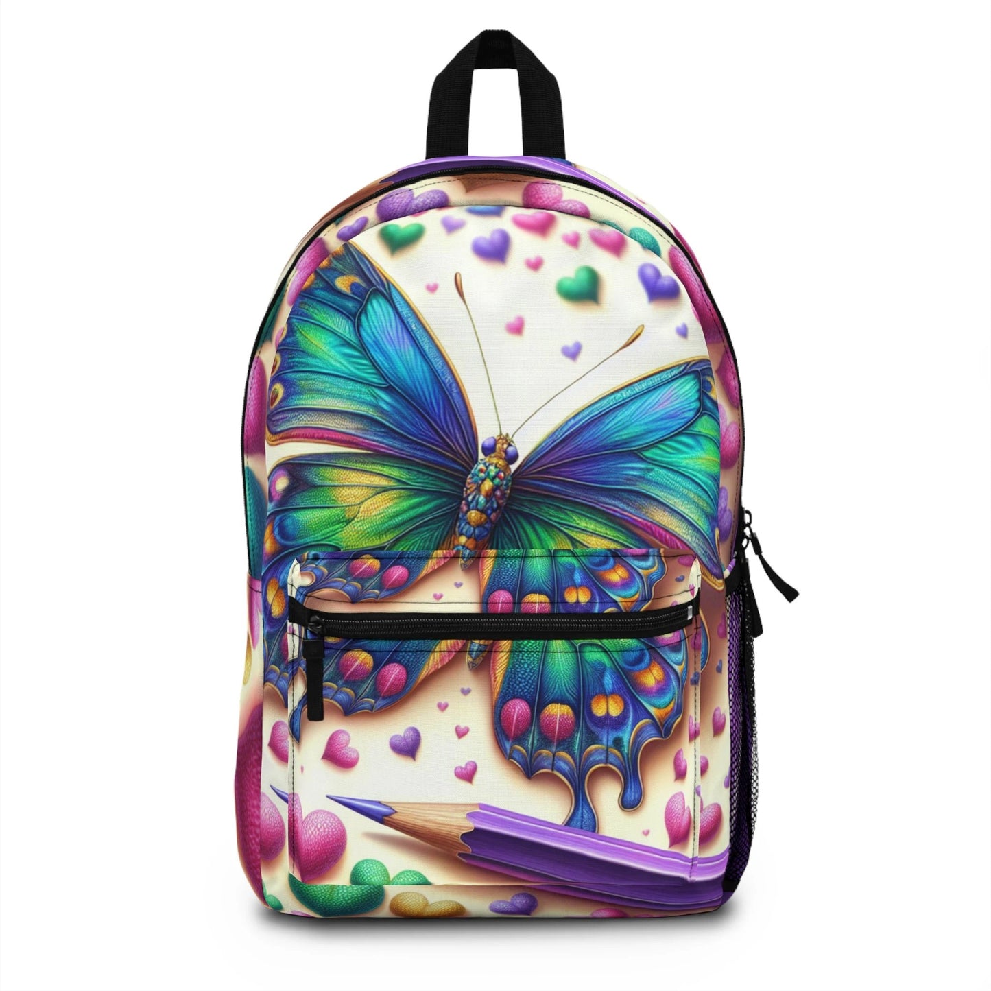 Vibrant Butterfly Art Backpack - Colorful Heart Design for Kids & Teens by Printify