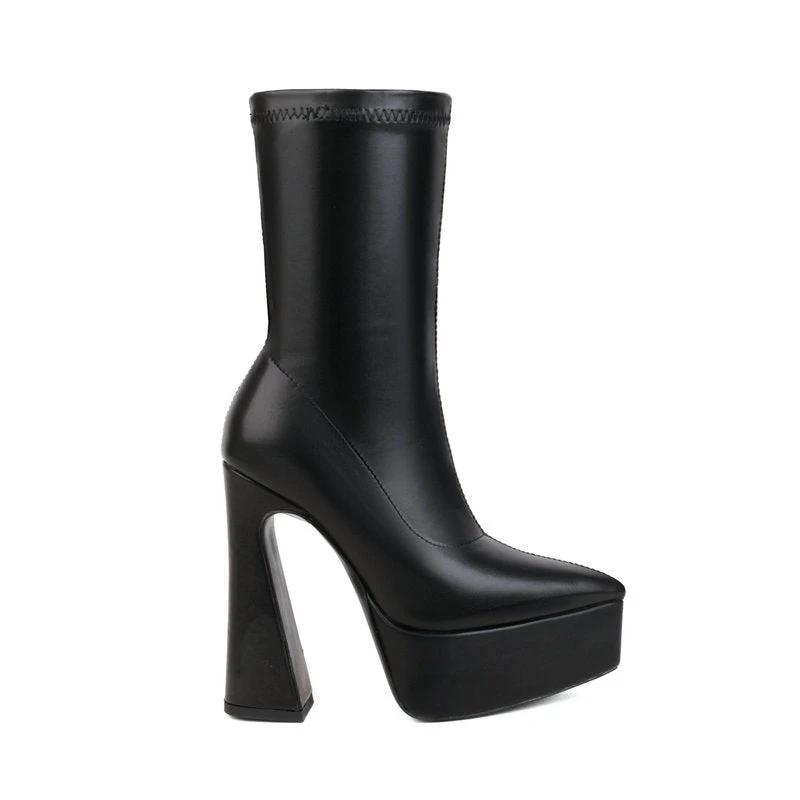 Women's Thick Heel Super High Heel Platform Booties by GJG Denim
