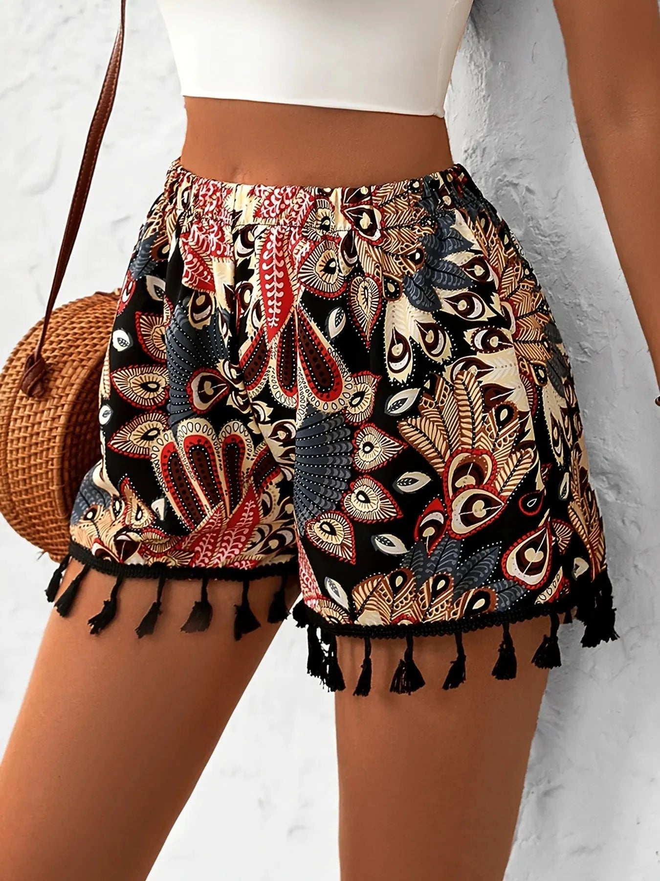 Paisley Print Tassel Hem Shorts by Lady Ros