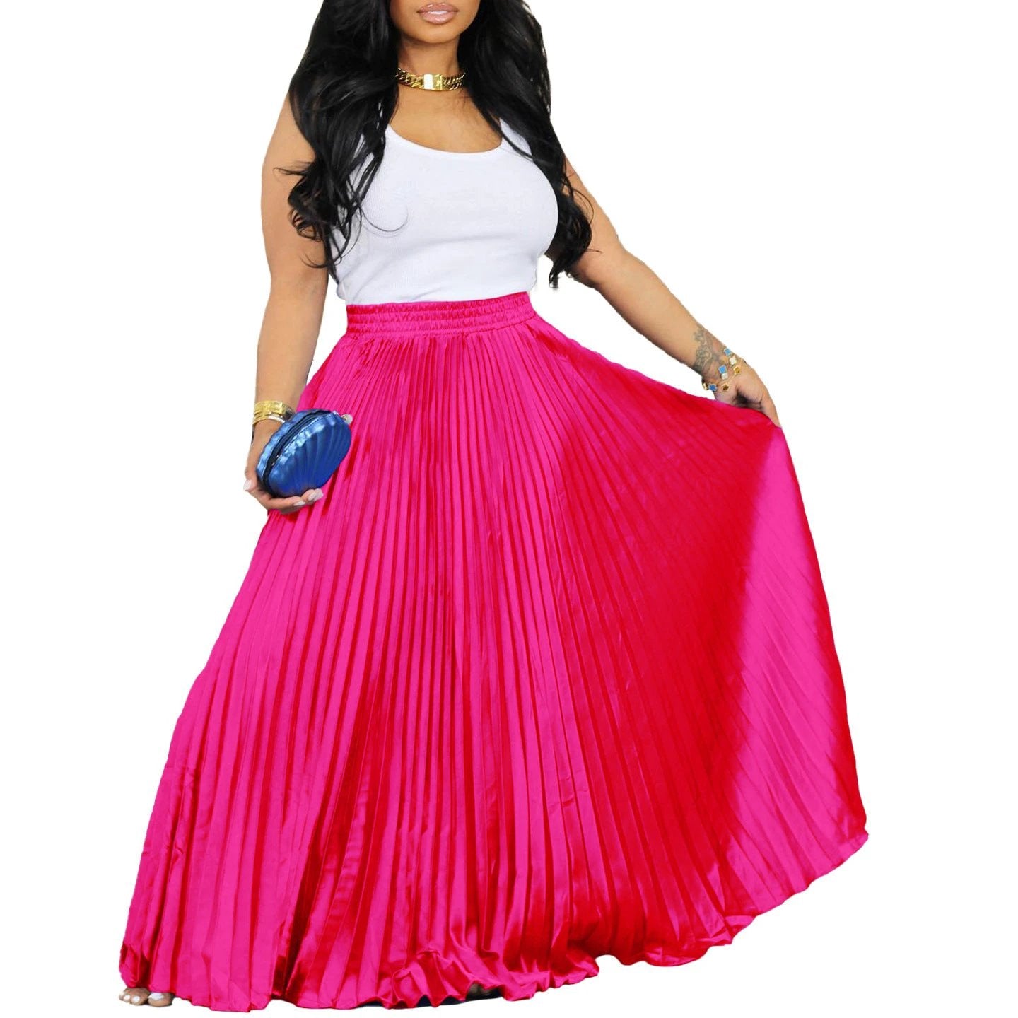 Plus Size Mid-high Waist Pleated Skirt by GJG Denim