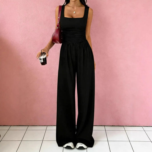 Solid-Color Sexy Tank Top Casual Wide-Leg Pants Two-Piece Set by GJG Denim