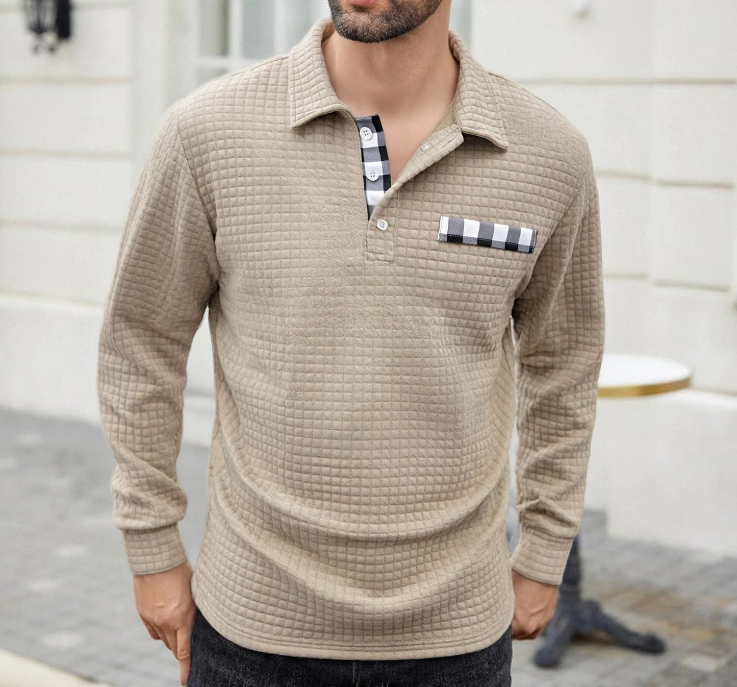 Men's Polo Long-sleeved Button-down T-shirt by GJG Denim