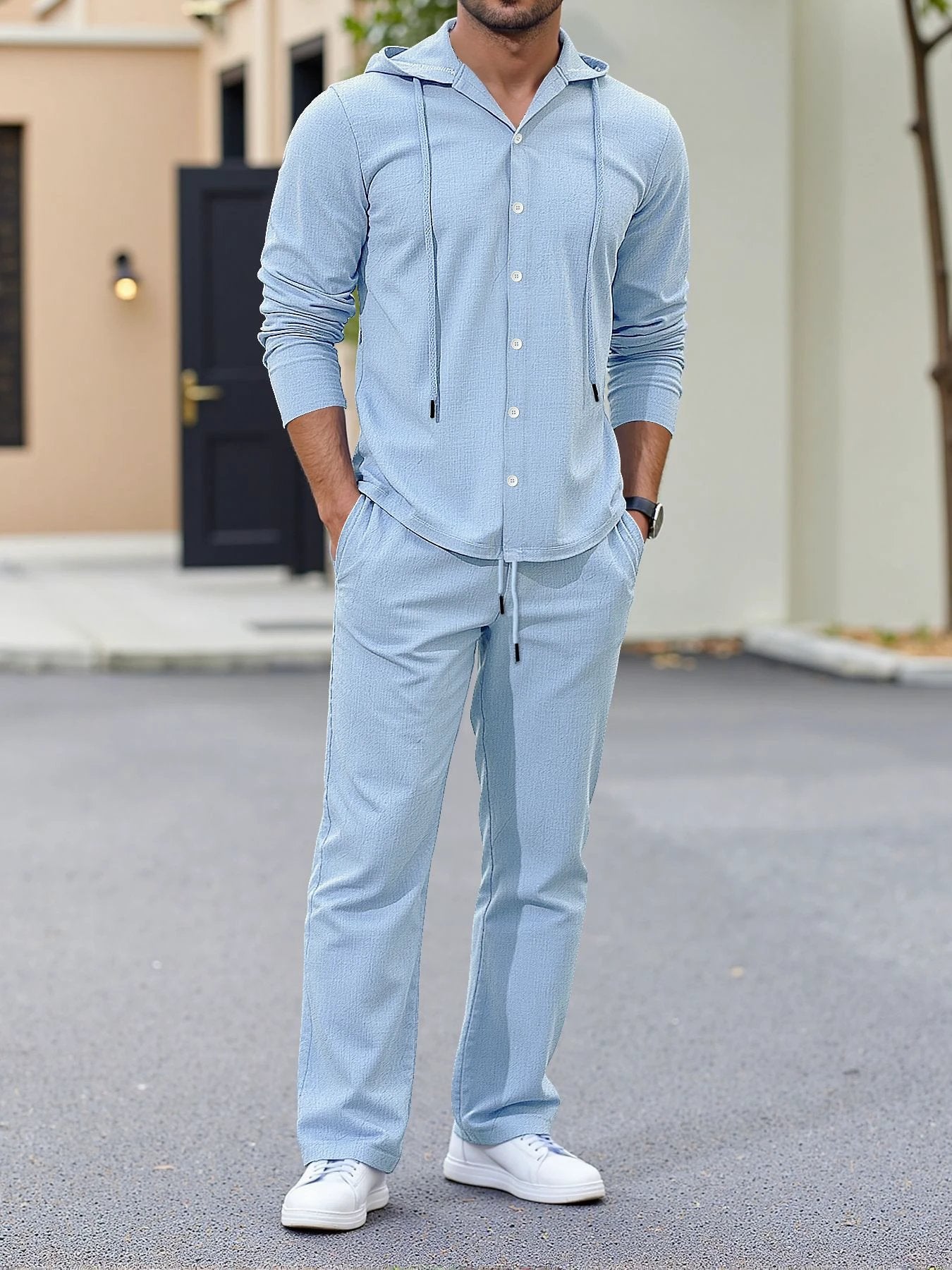 Men's Relaxed Fit Long Sleeve Suit With A Minimalist Design by GJG Denim