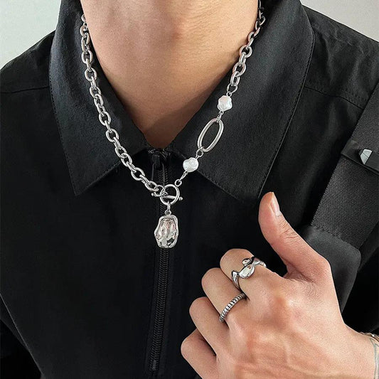 Splicing Necklace With Irregular Shape Necklace For Men by GJG Denim