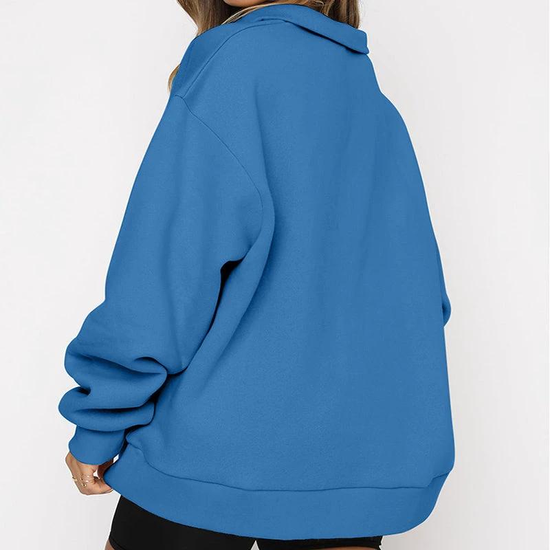Women Sweatshirts Zip Turndown Collar Loose Casual Tops Clothes by GJG Denim